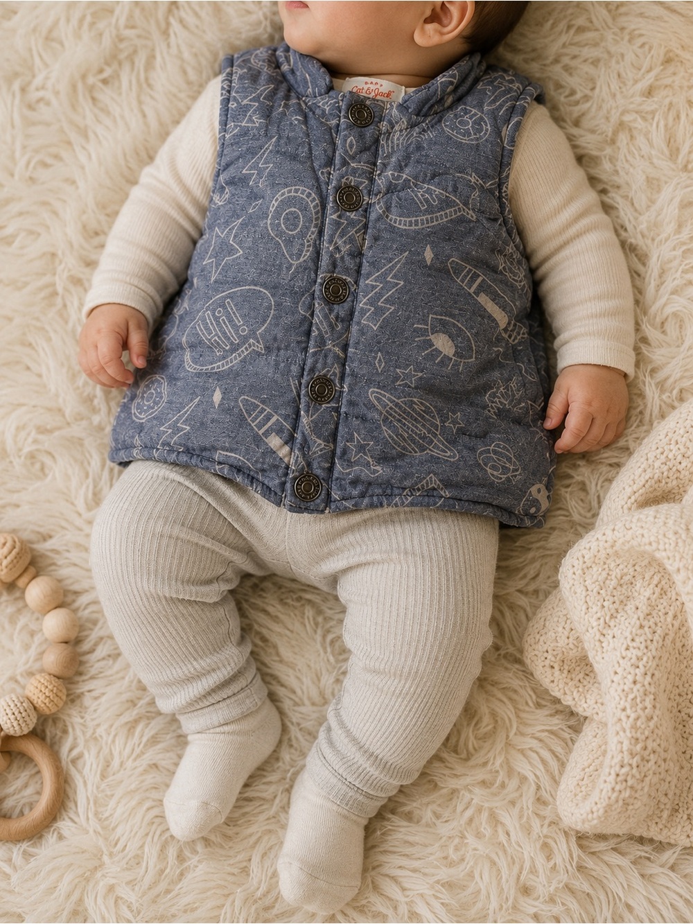 🍼 Cat & Jack Boys Space Sleeveless Blue and White Vest Shapes Doodles